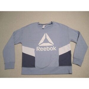 Reebok Sweatshirt Adult Large Blue White‎ Paneled Pullover Over Long Sleeve Crew